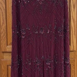 Adrianna Papell Platinum Collection Burgundy Beaded & Sequined Evening Gown